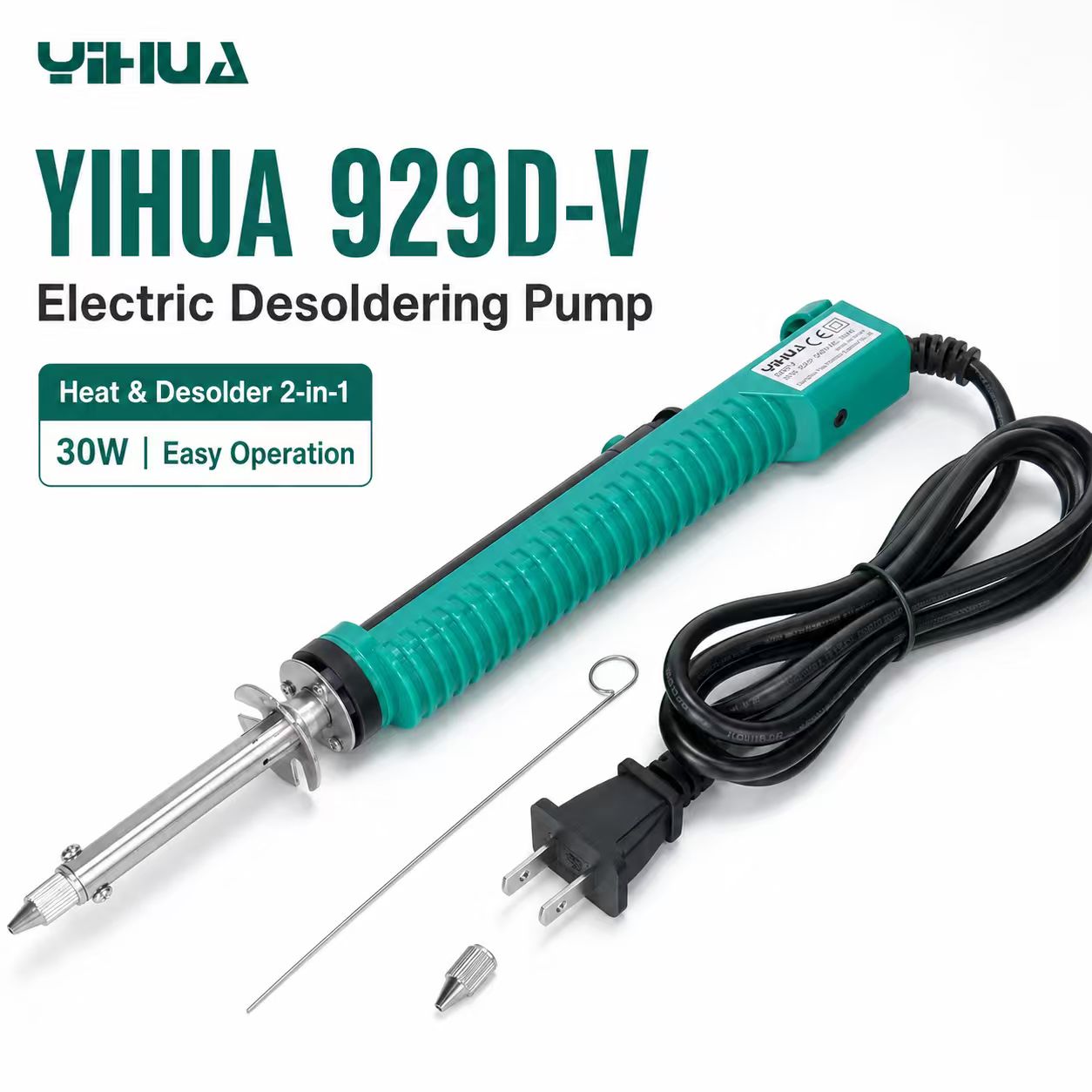 Desoldering Pump Electric Vacuum Station - YIHUA 929D‑V 30W ปั๊มดูดตะกั่วไฟฟ้า 2-in-1 สำหรับซ่อมแซม